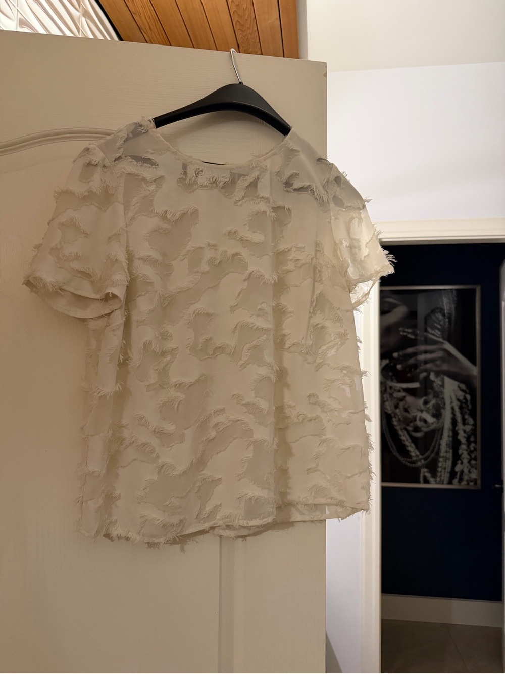 Vince Camuto Elegant Ivory Textured sheer Short-Sleeve Blouse